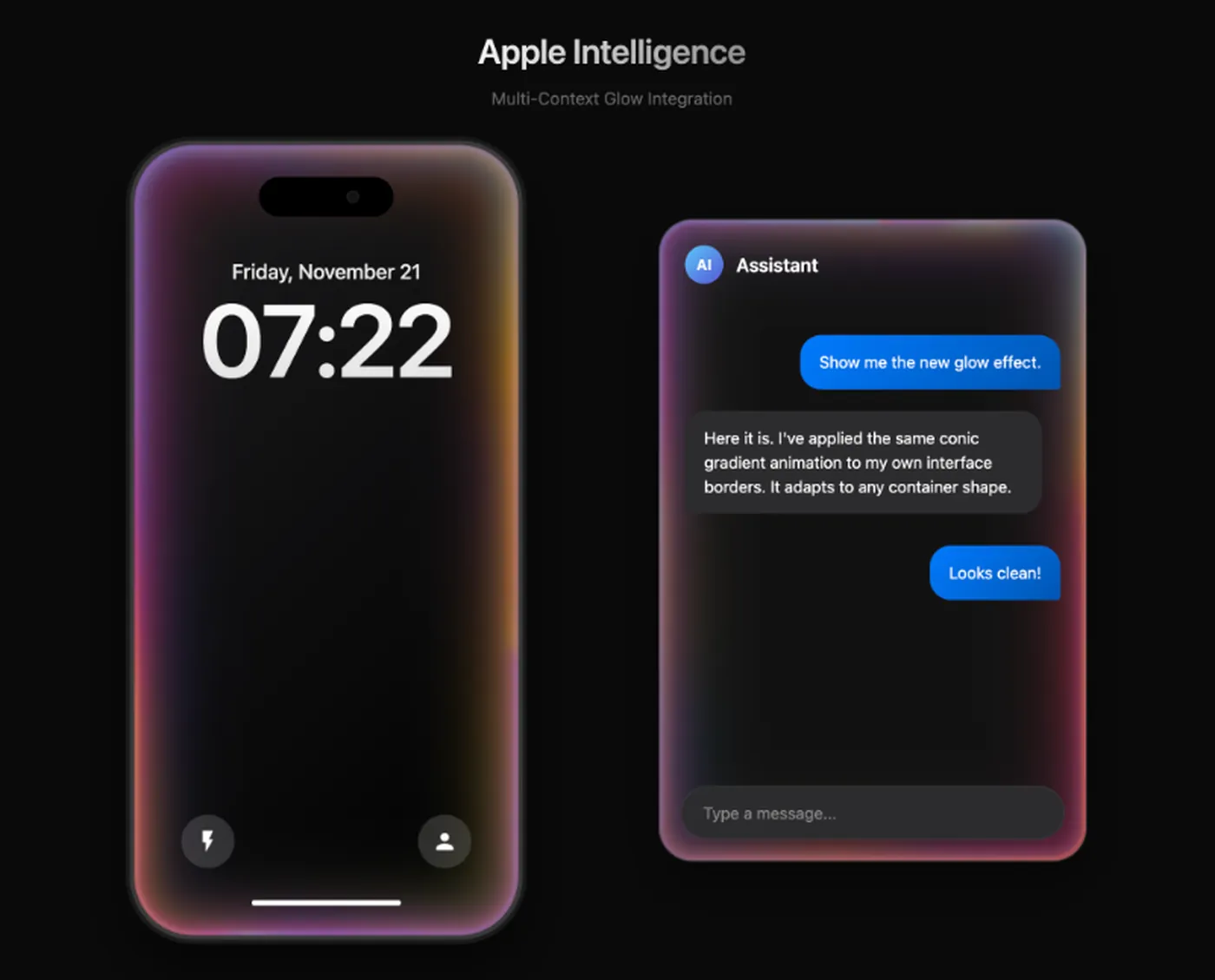 Animated glow border rendered around a phone lock screen